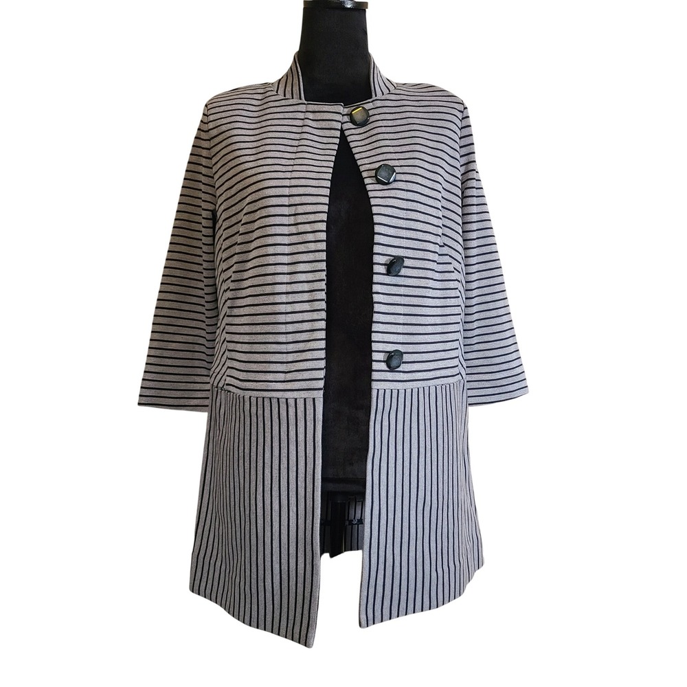 Cabi Renaissance Car Coat Women S Grey Black 3/4 Sleeve Shoulder Pads Pockets